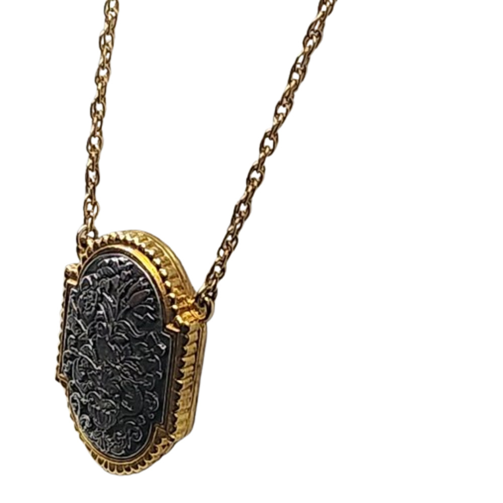 Vtg 1960s 70s Max Factor Hypnotique Tapestry Locket Perfume Solid Necklace - Picture 3 of 6